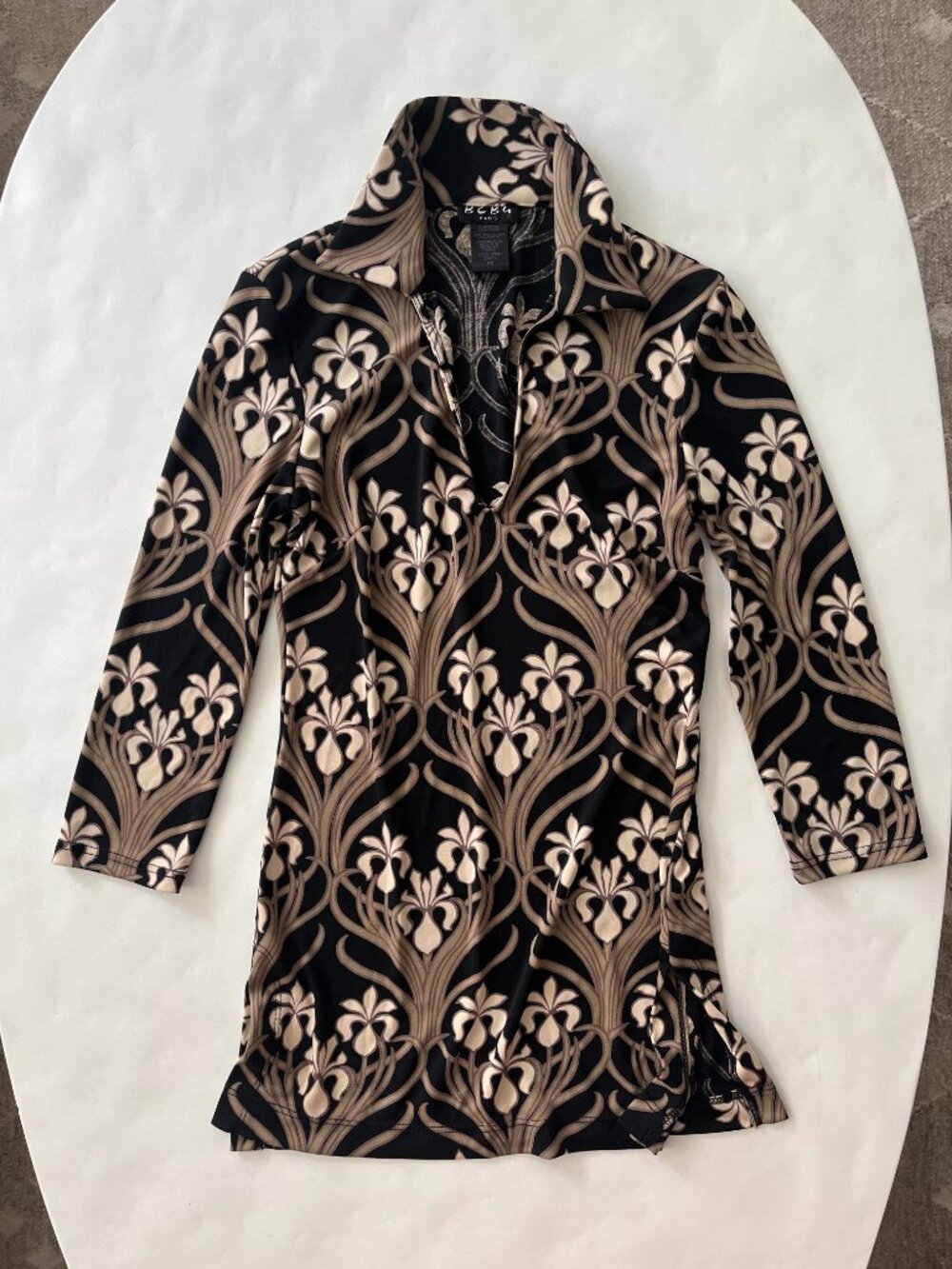 Vintage VTG BCBG Paris 90s European Floral Print 3/4 Sleeve Collar Y2K Top XS